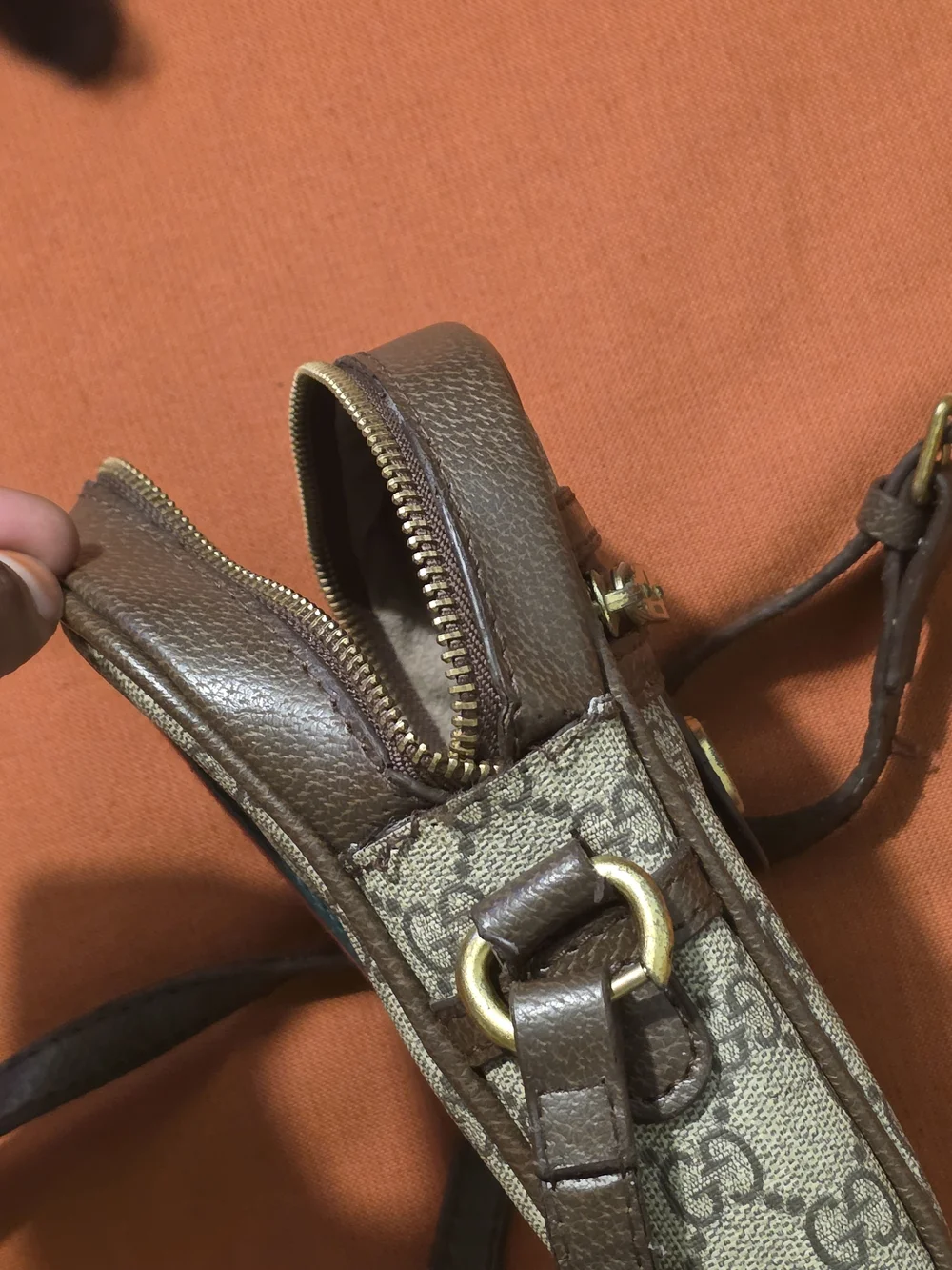 Gucci Brown GG Supreme Crossbody Bag with Web Stripe